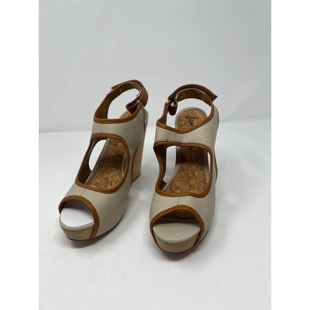 Sam Edelman S-Kendall 47576900 Women's Ecru/Caramel Leather Wedge Sandal US 9.5M - Picture 2 of 10